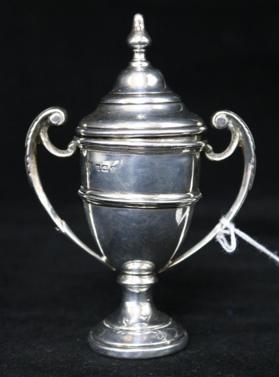 A 1930s Bugatti Owners Club Lewes speed trails silver replica presentation trophy cup and cover, 5in.